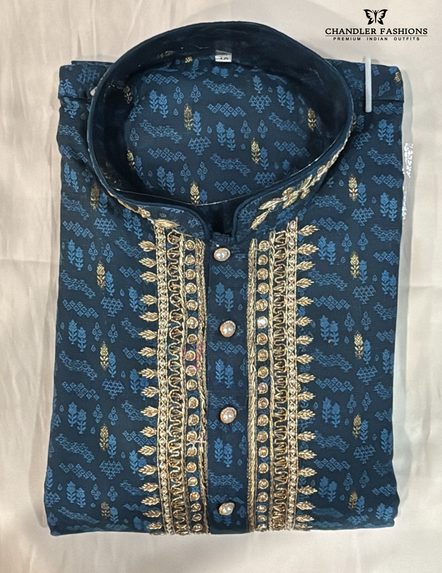 Elegant Dark Blue Color Brocade With Embroidery Work Kurta Suits For Men