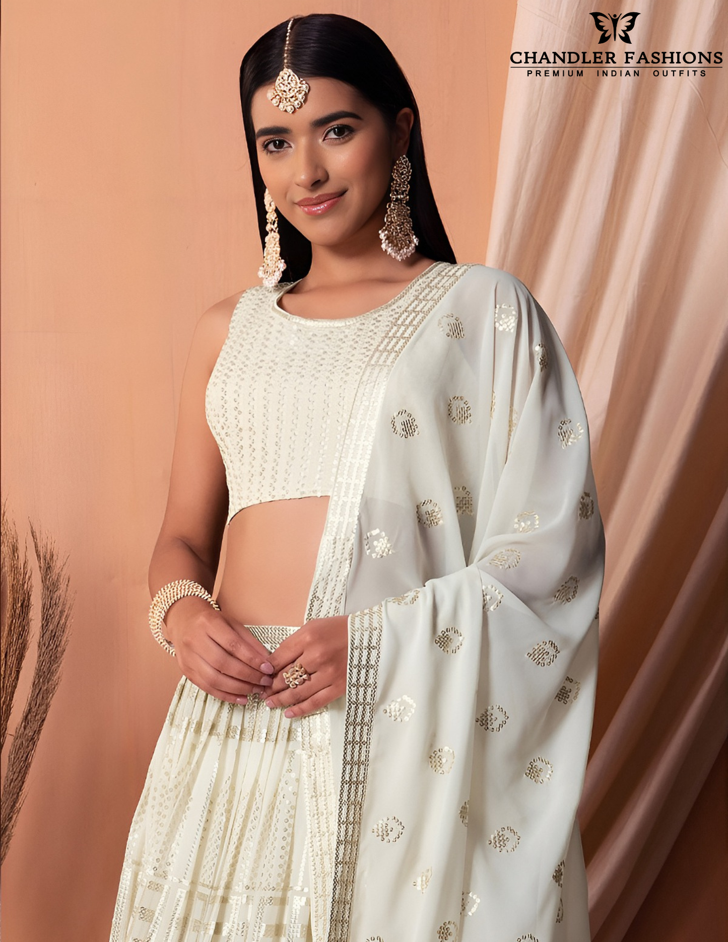 White Color Georgette Choli With Embroidery Work In Mesa