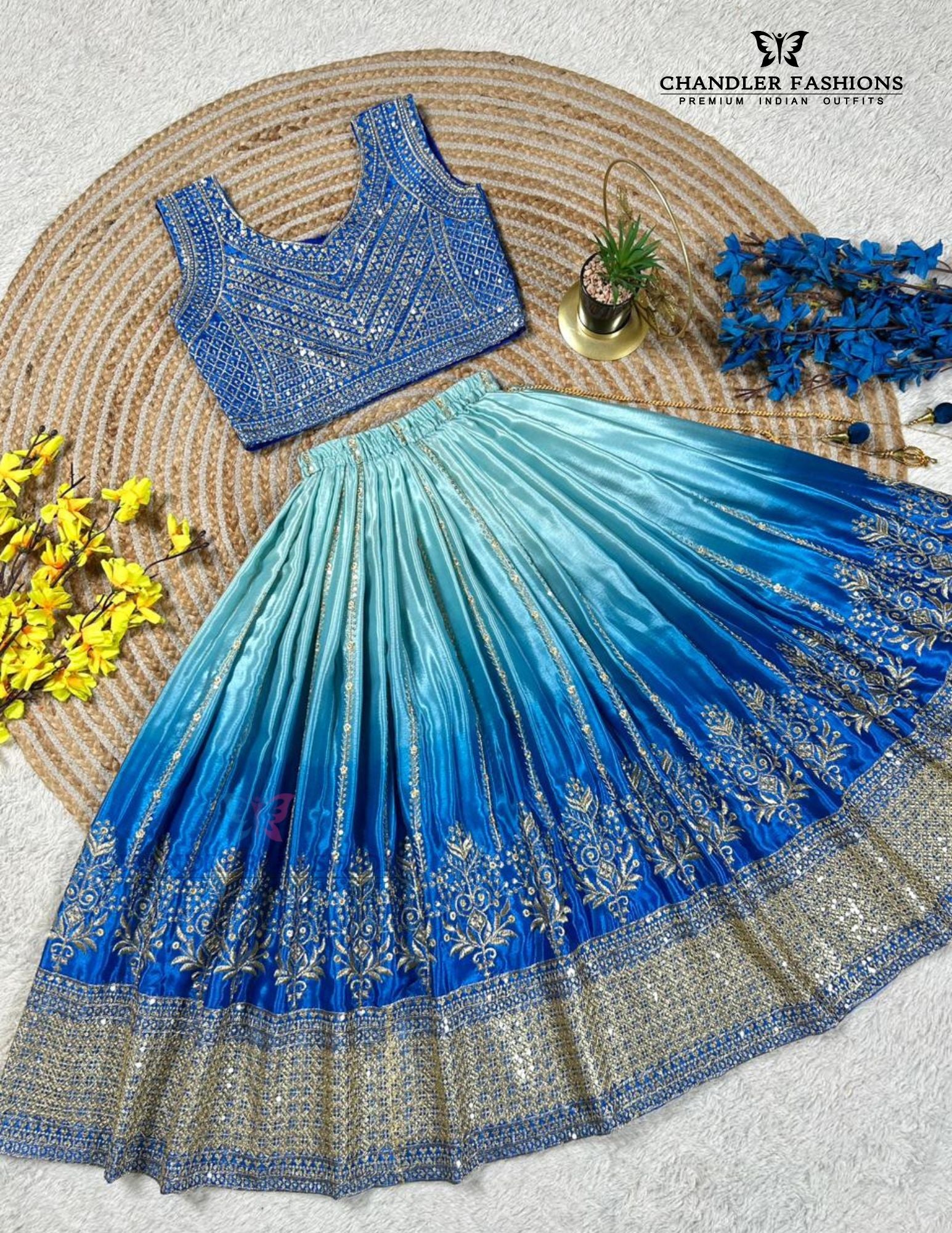 Blue Color Embroidery And Sequins Work Choli With Dupatta In Temple