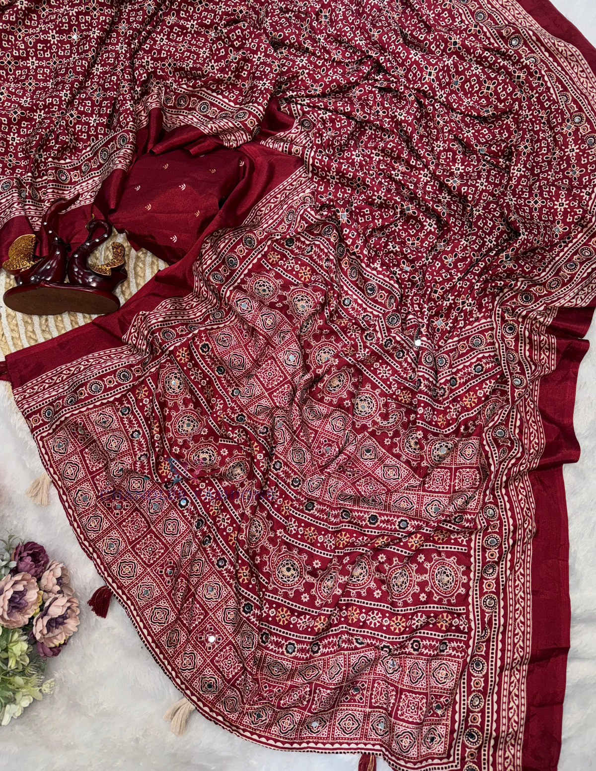Stunning Dark Pink Color Embroidery And Sequins Work Ready To Wear Saree For Women