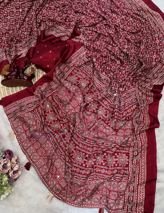Stunning Dark Pink Color Embroidery And Sequins Work Ready To Wear Saree For Women