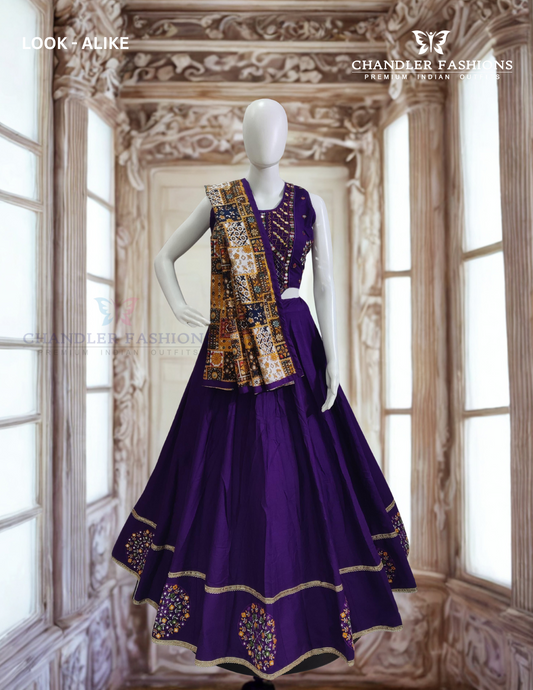 Amazing Violet Colored Embroidery Work Chaniya Choli Sets For Women