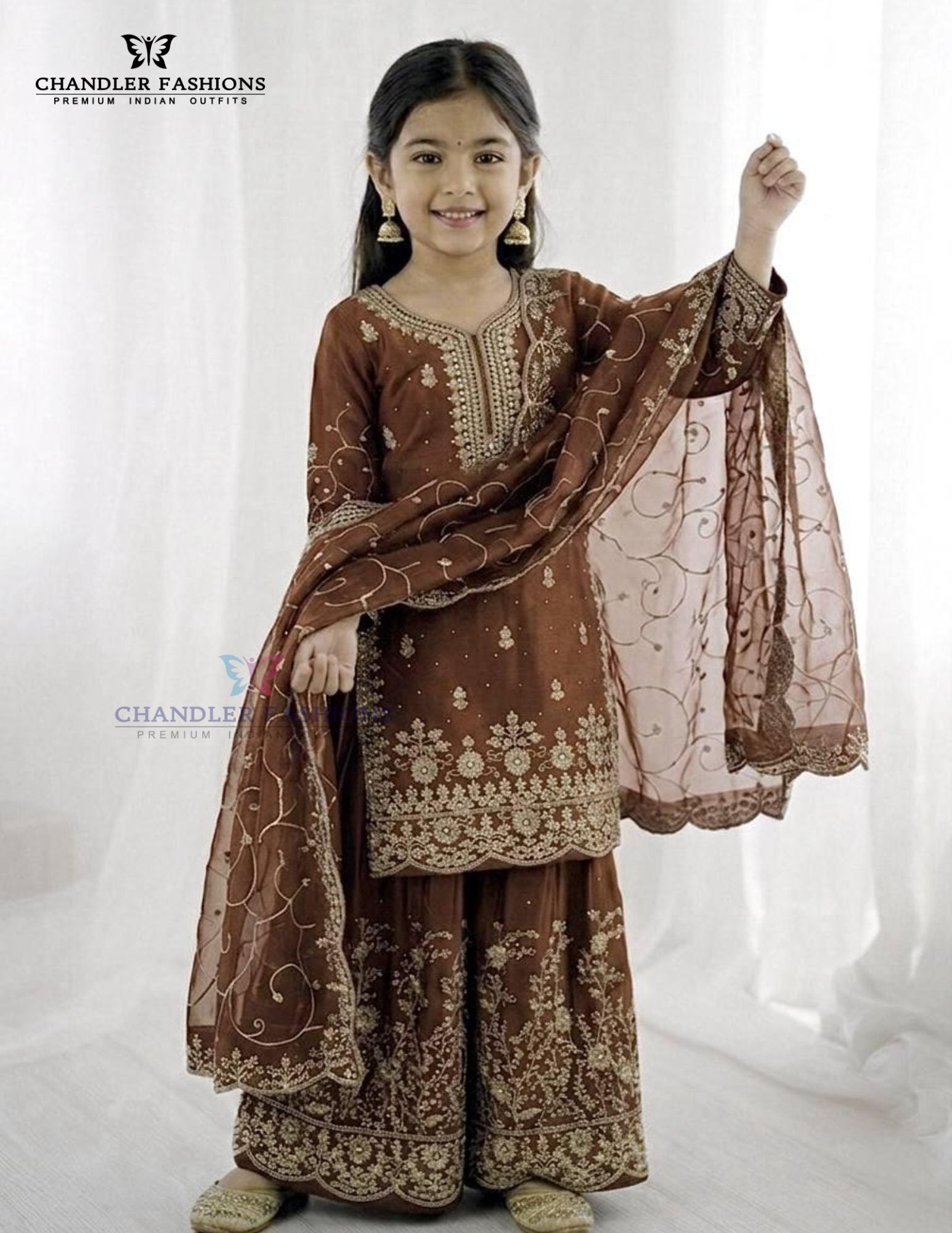 Lovely Brown Color Georgette Embroidery Work Sharara Suit Near Me
