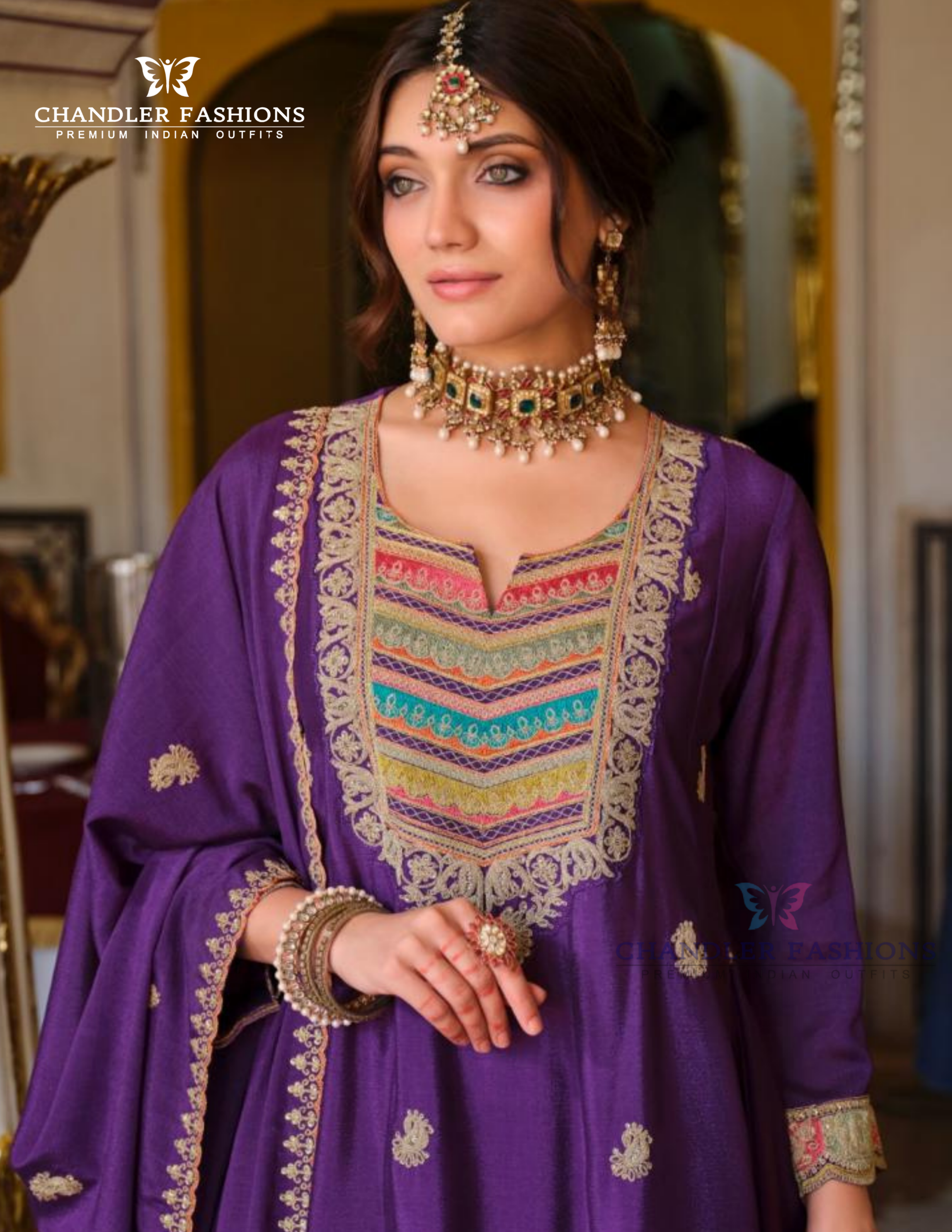 Heavy Chinon Palazzo Suits With Embroidery Work In Chandler