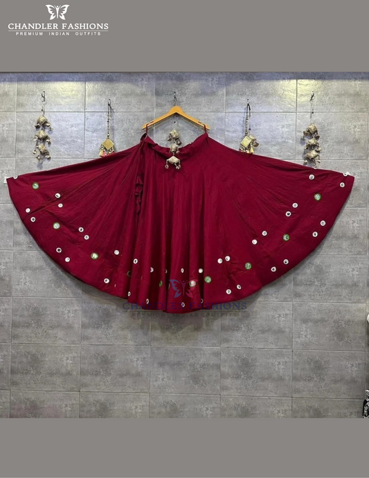Beautiful Maroon Color Rayon Cotton With Mirror Work Skirts For Women