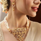 Appealing Red And White Color Stone Designer Antique Gold Necklace With Earrings Set
