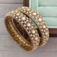 Alluring White Color Stones Antique Gold Bangles For Women