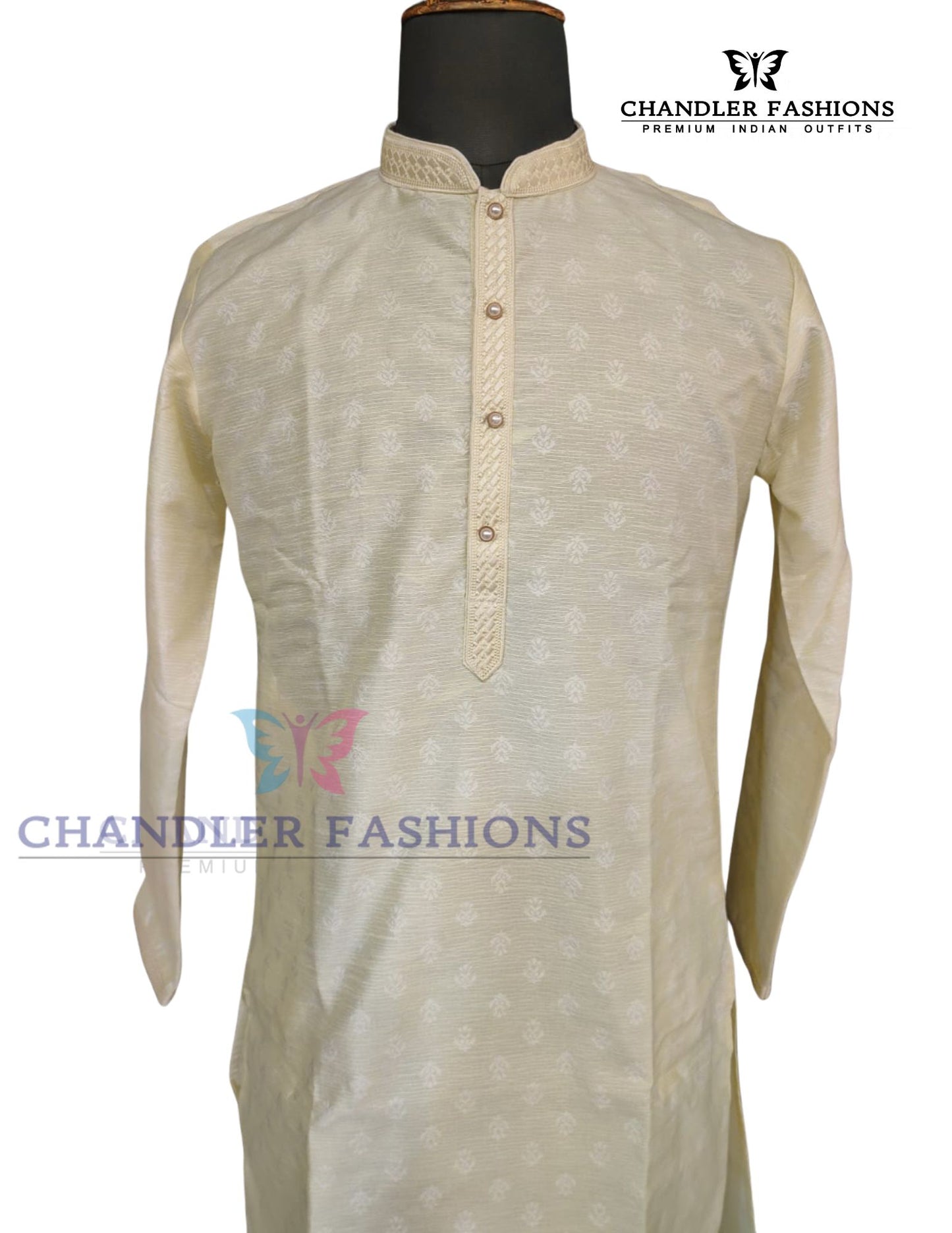 Alluring Ivory Color Brocade Kurta With Pajama For Men