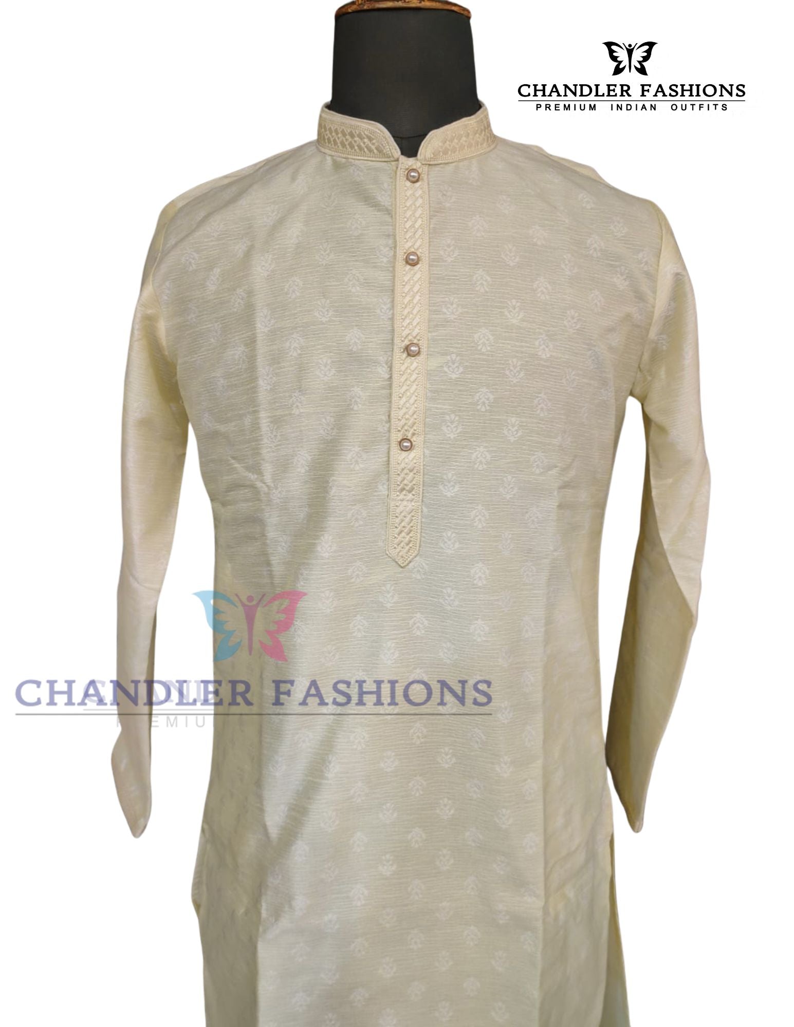 Alluring Ivory Color Brocade Kurta With Pajama For Men