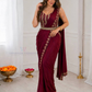 Maroon Color Ready-To-Wear Crepe Silk Drape Saree Foil Embroidery Border Matching Embellished Belt Work Near Me