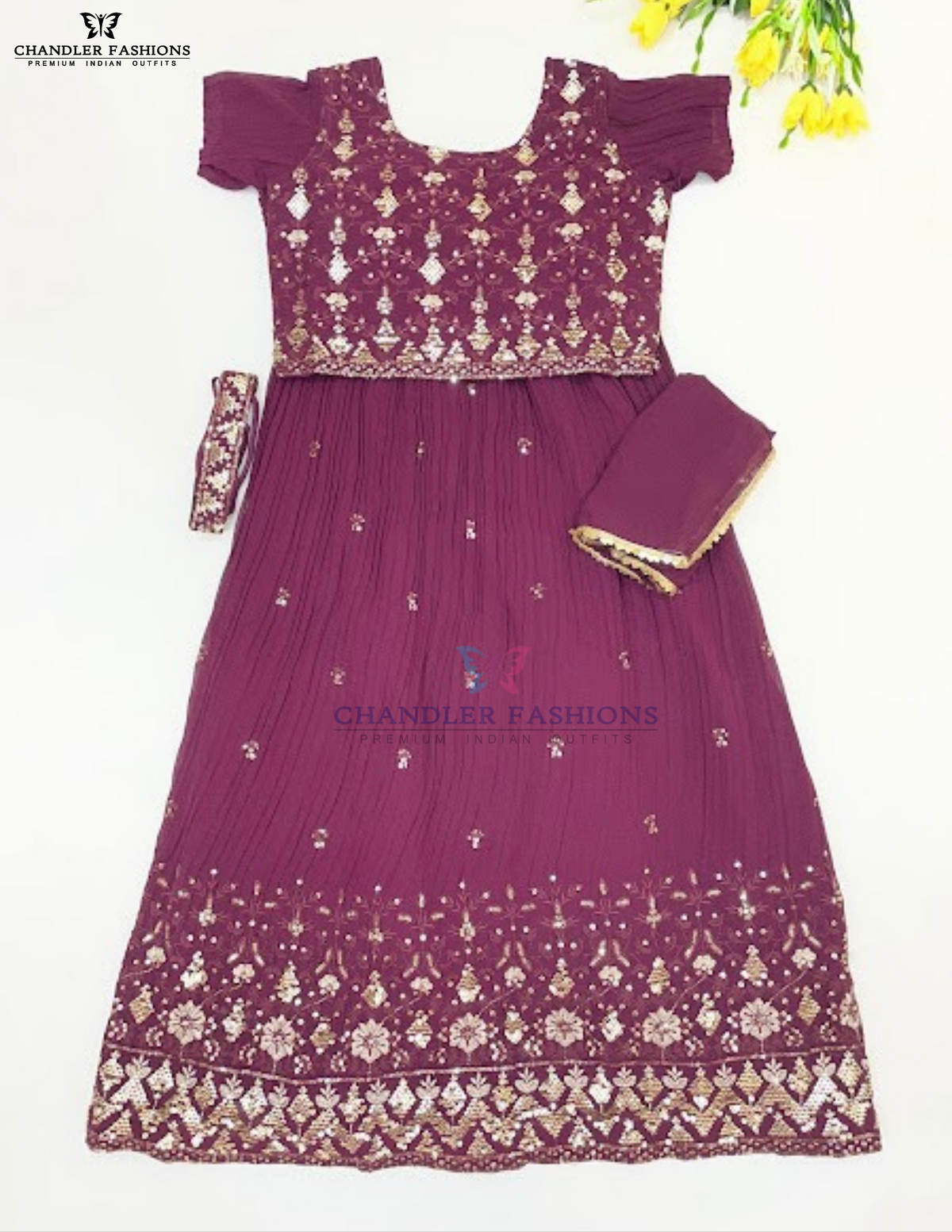 Stunning Wine Color Georgette Choli Set With Embroidery And Sequins Work For Girls 