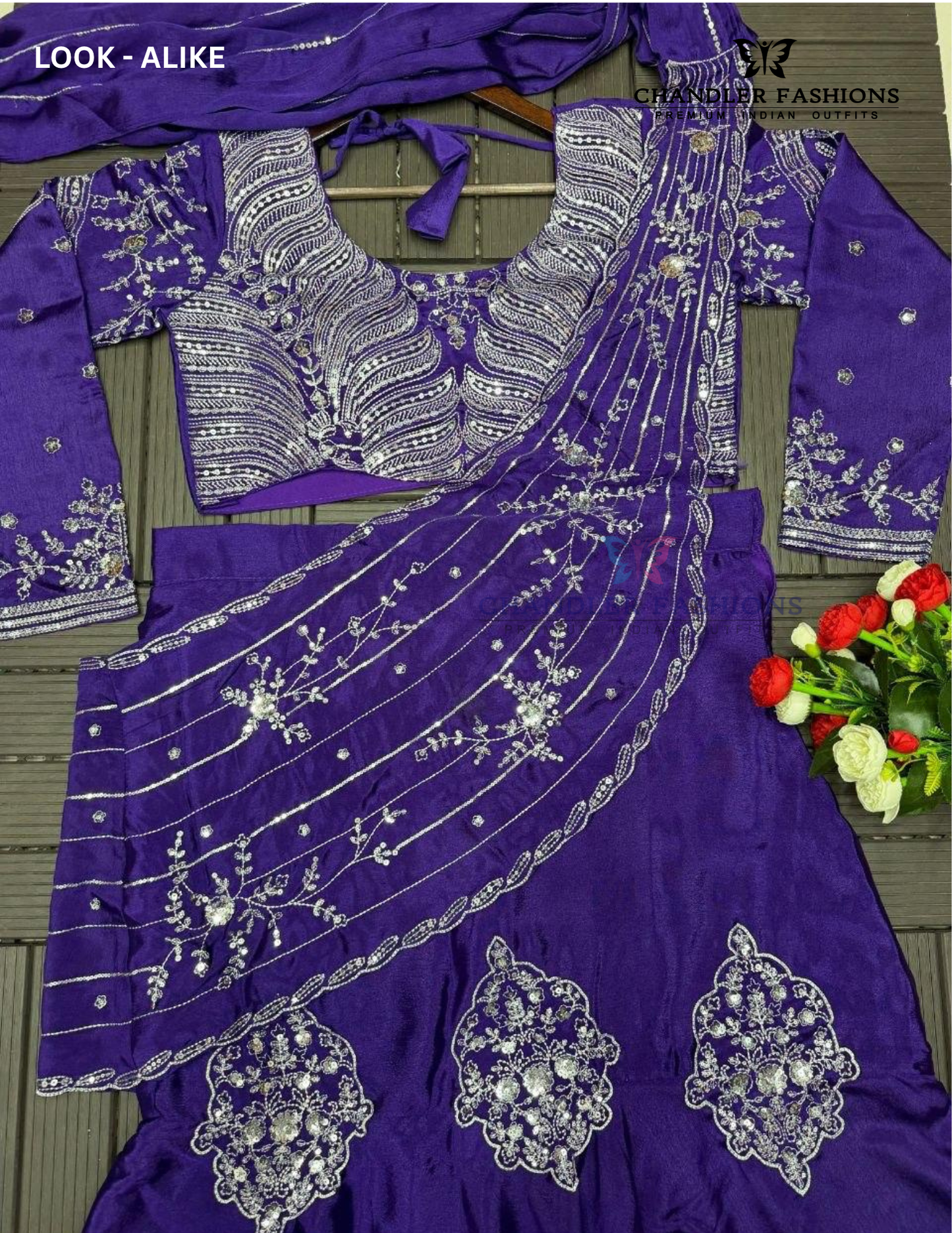Purple Color Chinon Ready To Wear Saree With Embroidery Work In USA