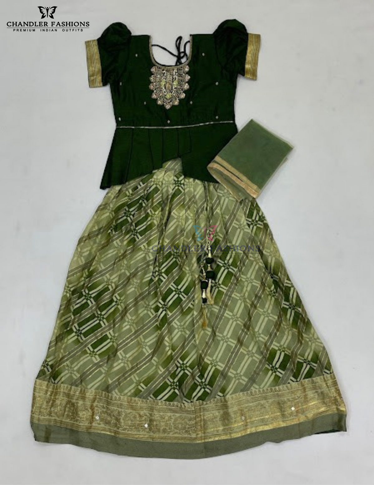 Stunning Green Color Georgette Choli Set With Embroidery And Stones Work For Girls