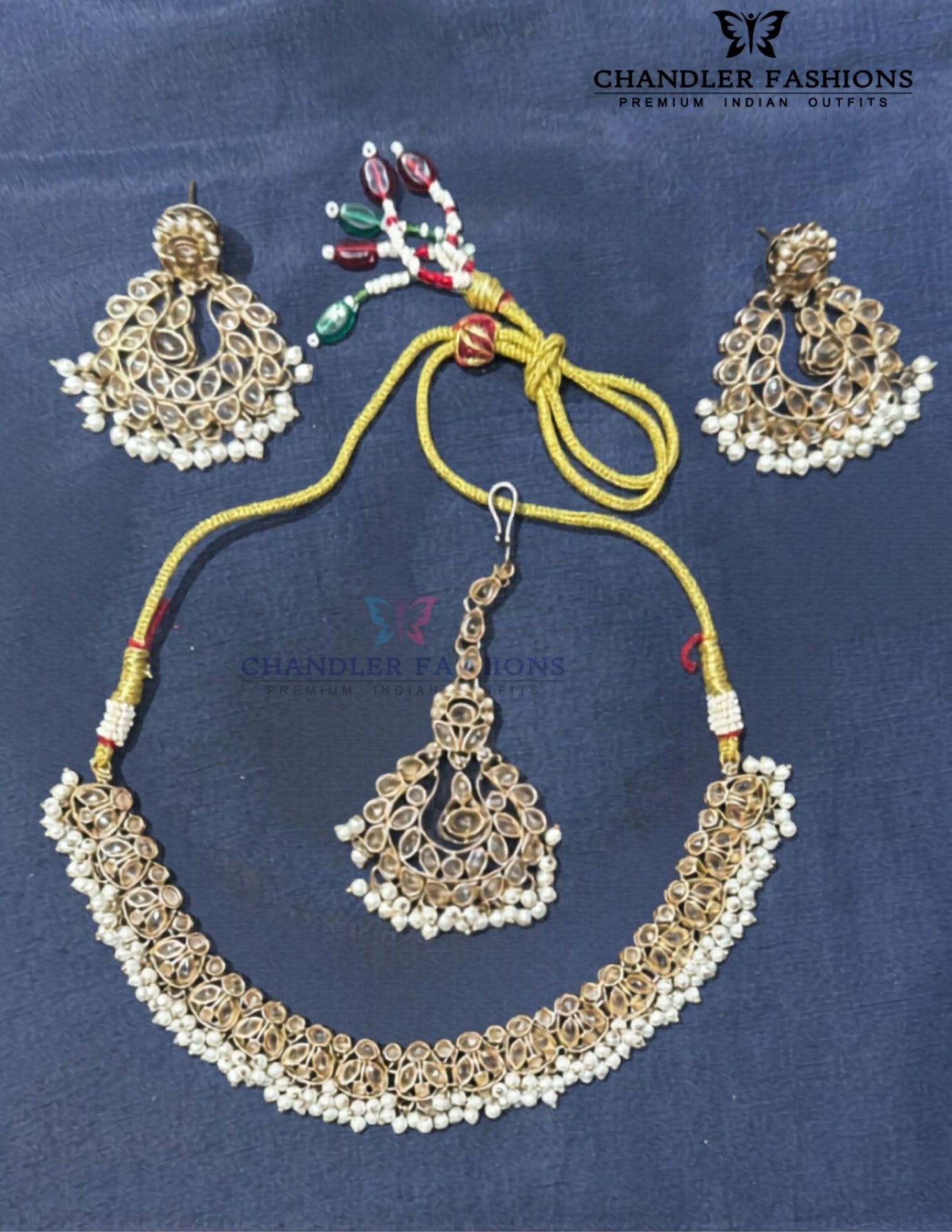Amazing White Color Gold Plated Necklace Set with Earrings And Maang Tikka