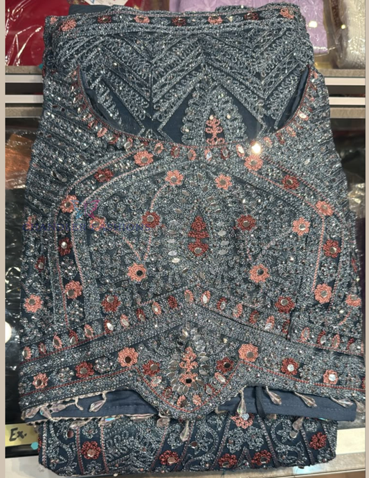 Elegant Gray Color Net With Embroidery And Sequins Work Lehenga Choli For Women