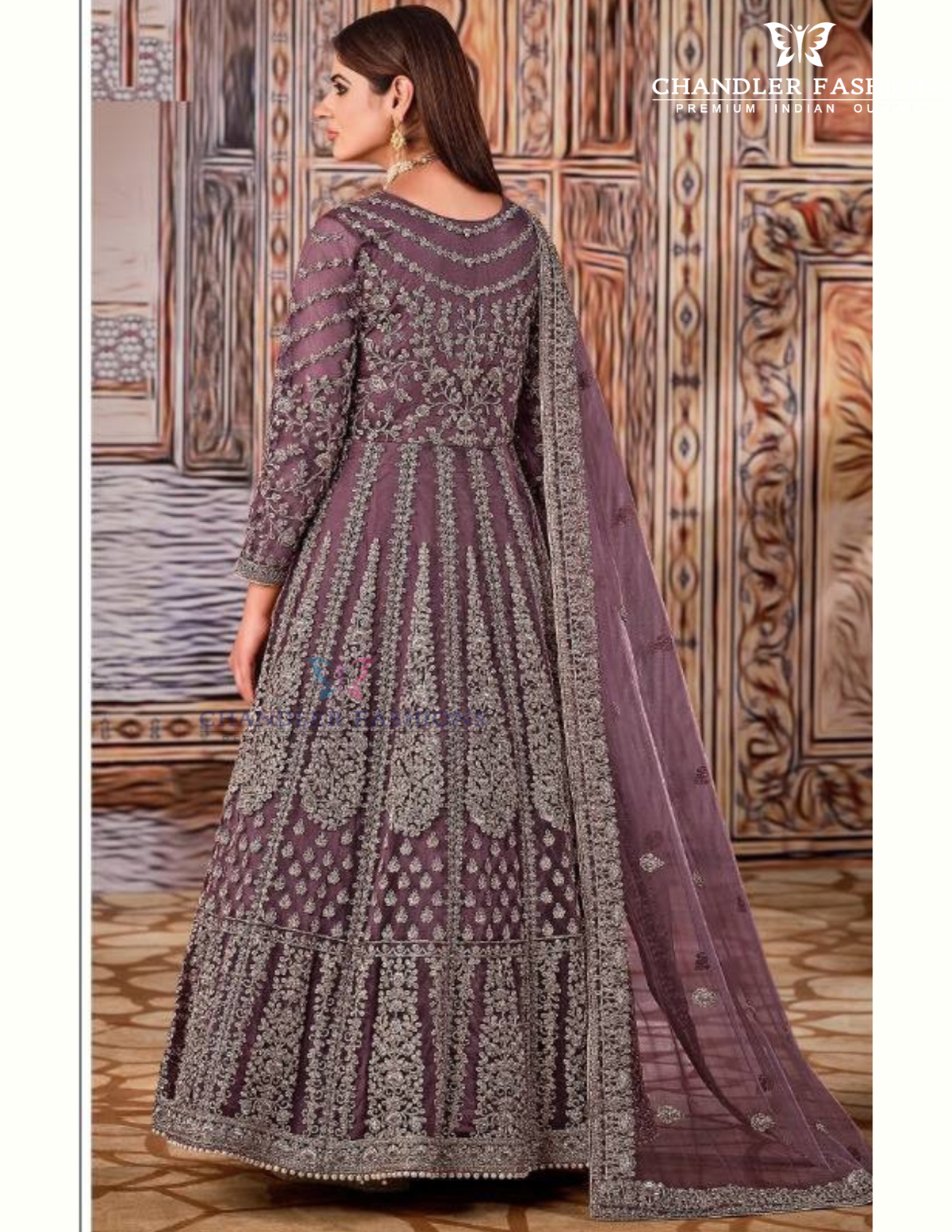 Light Purple Color Butterfly Net With Embroidered Anarkali Suit Near Me