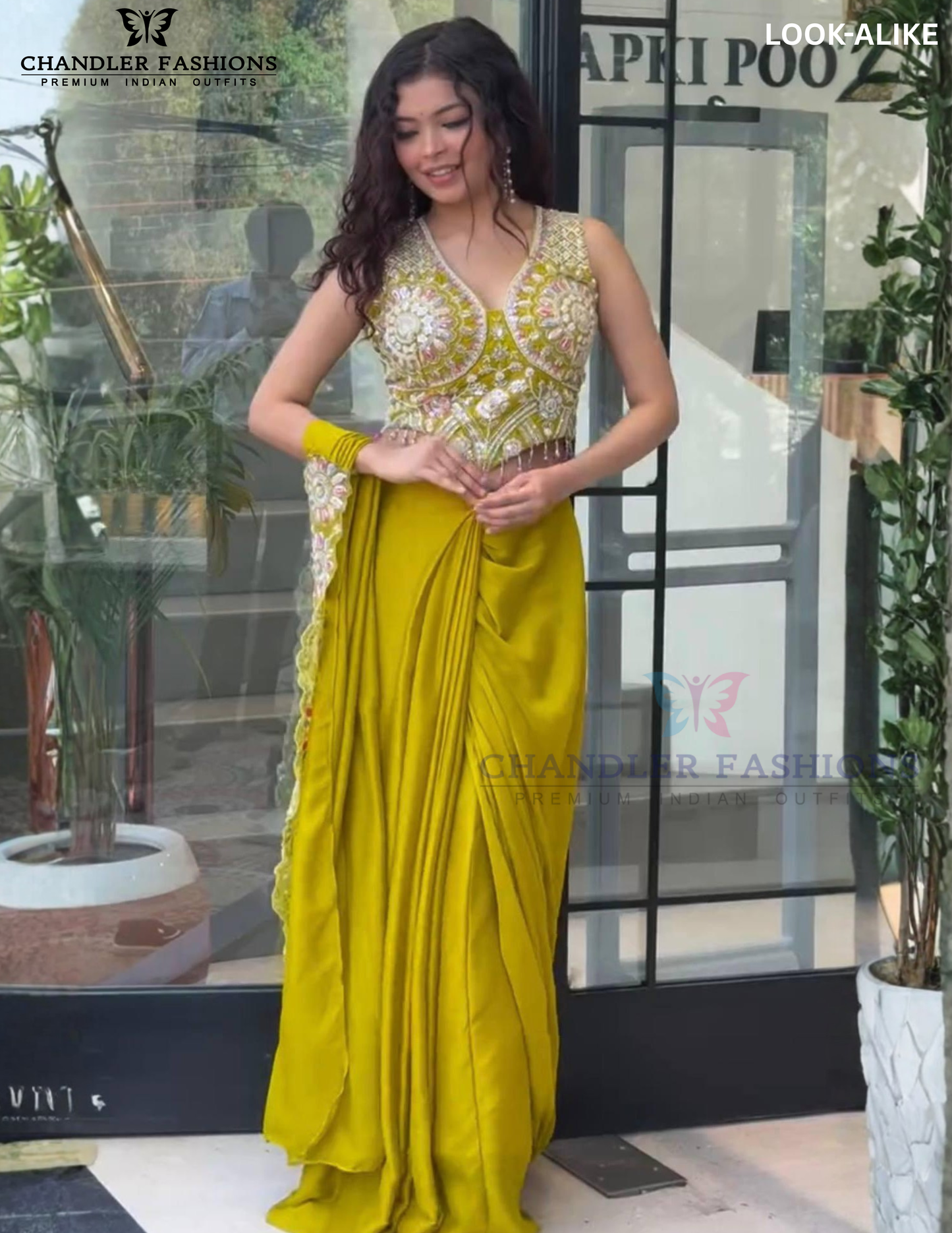 Stunning Lime Green Color Georgette With Embroidery And Sequins Work Ready To Wear Saree