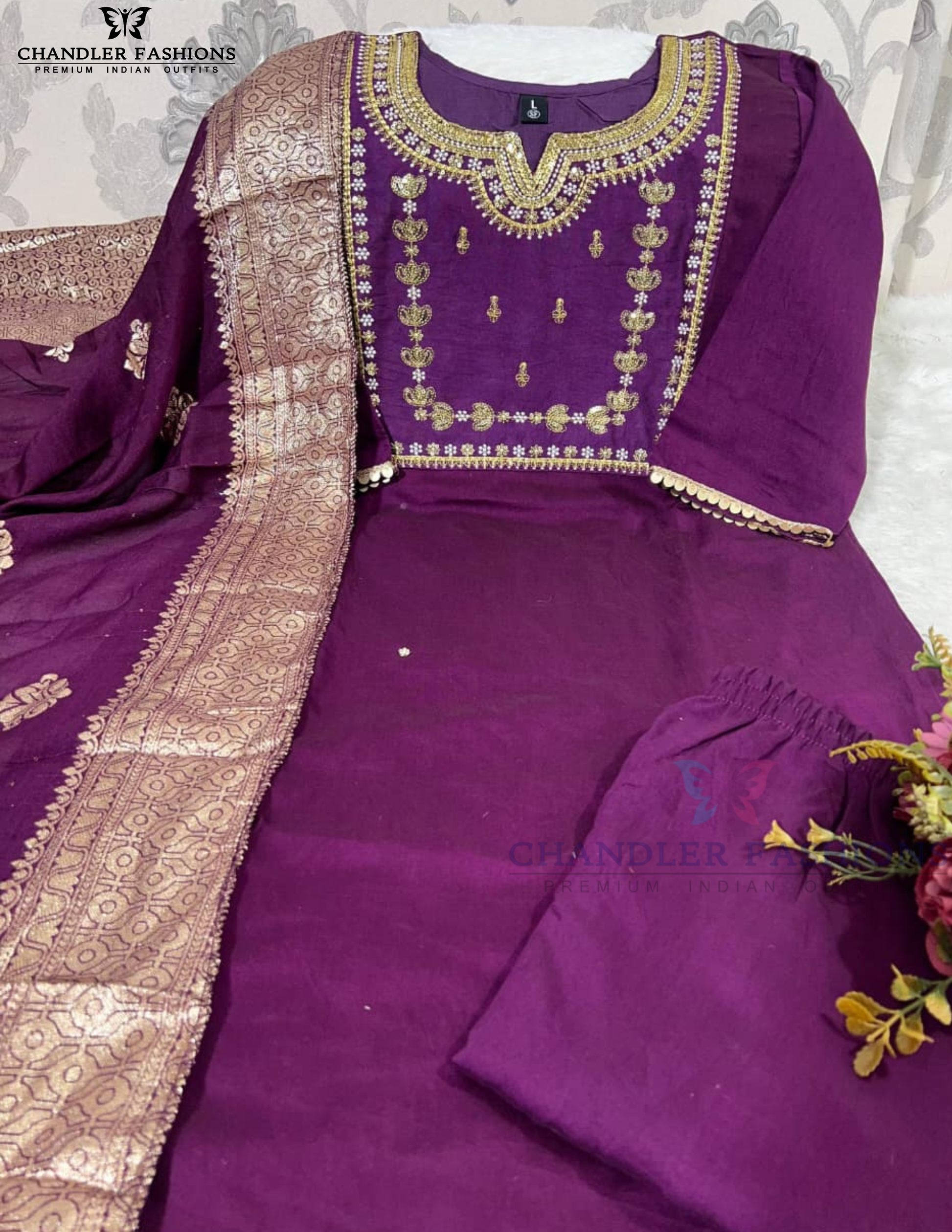 Purple Color Roman Silk Embroidery Work Kurti Suits Near Me