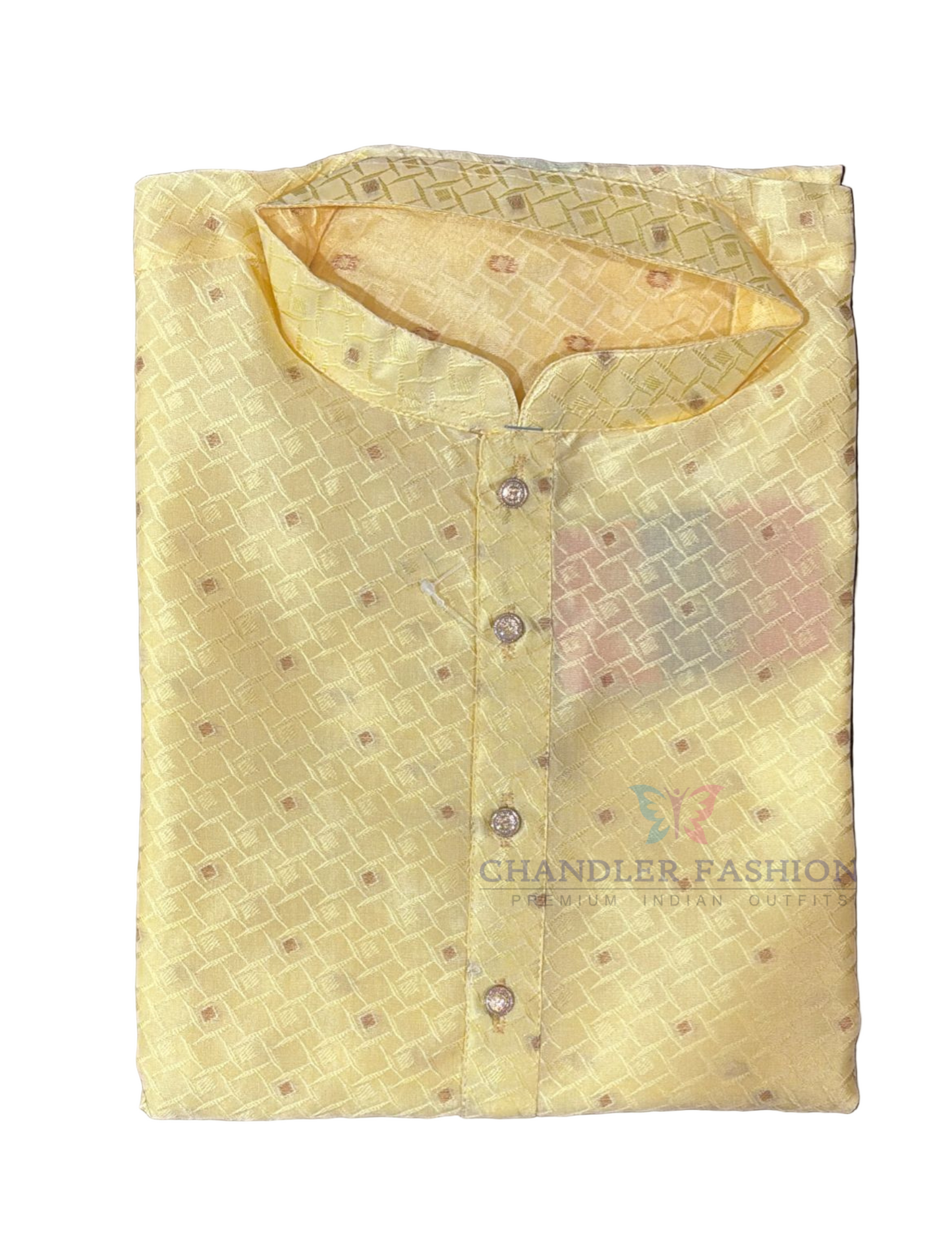 Appealing Light Yellow Color Raw Silk With Self Design Kurta Suits For Men