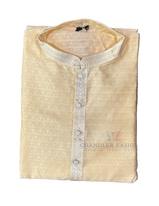Pretty Cream Color Embroidery Work Kurta Suits For Men