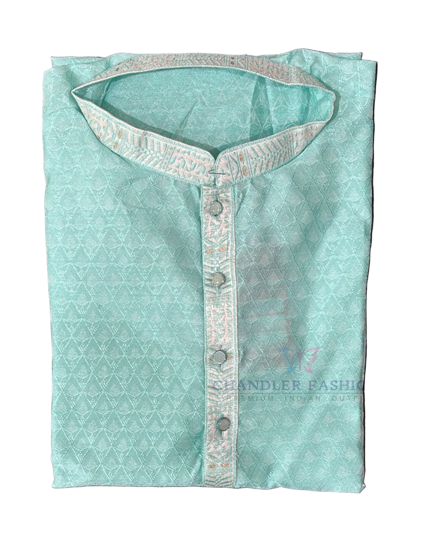 Beautiful Sea Blue Color Embroidery Work Kurta Suits For Men