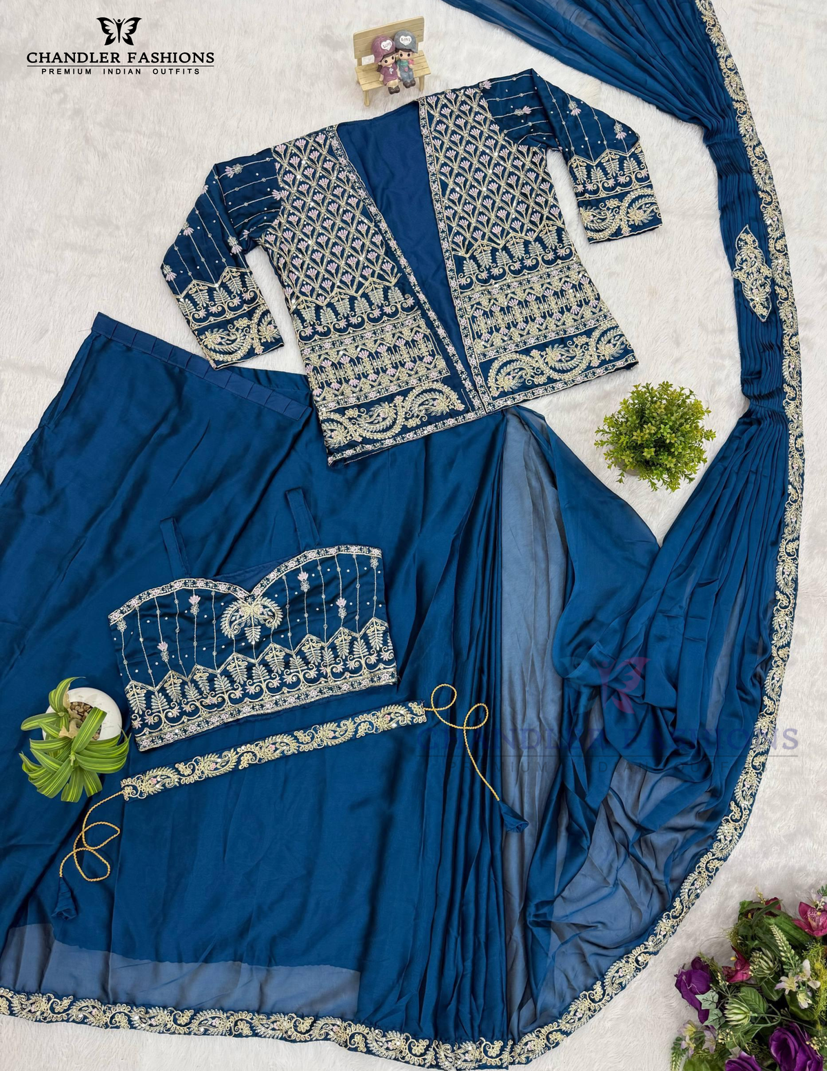 Blue Color Embroidery Work Ready To Wear Saree In Surprise