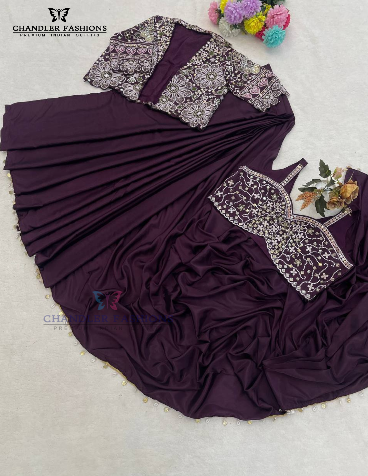 Wine Color Ready To Wear Saree Sequin Work In Surprise