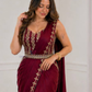 Maroon Color Ready-To-Wear Drape Saree Foil Embroidery Border Matching Embellished Belt Work In USA