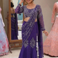 Exquisite Purple Color Chinon Ready To Wear Saree With Embroidery Work For Women