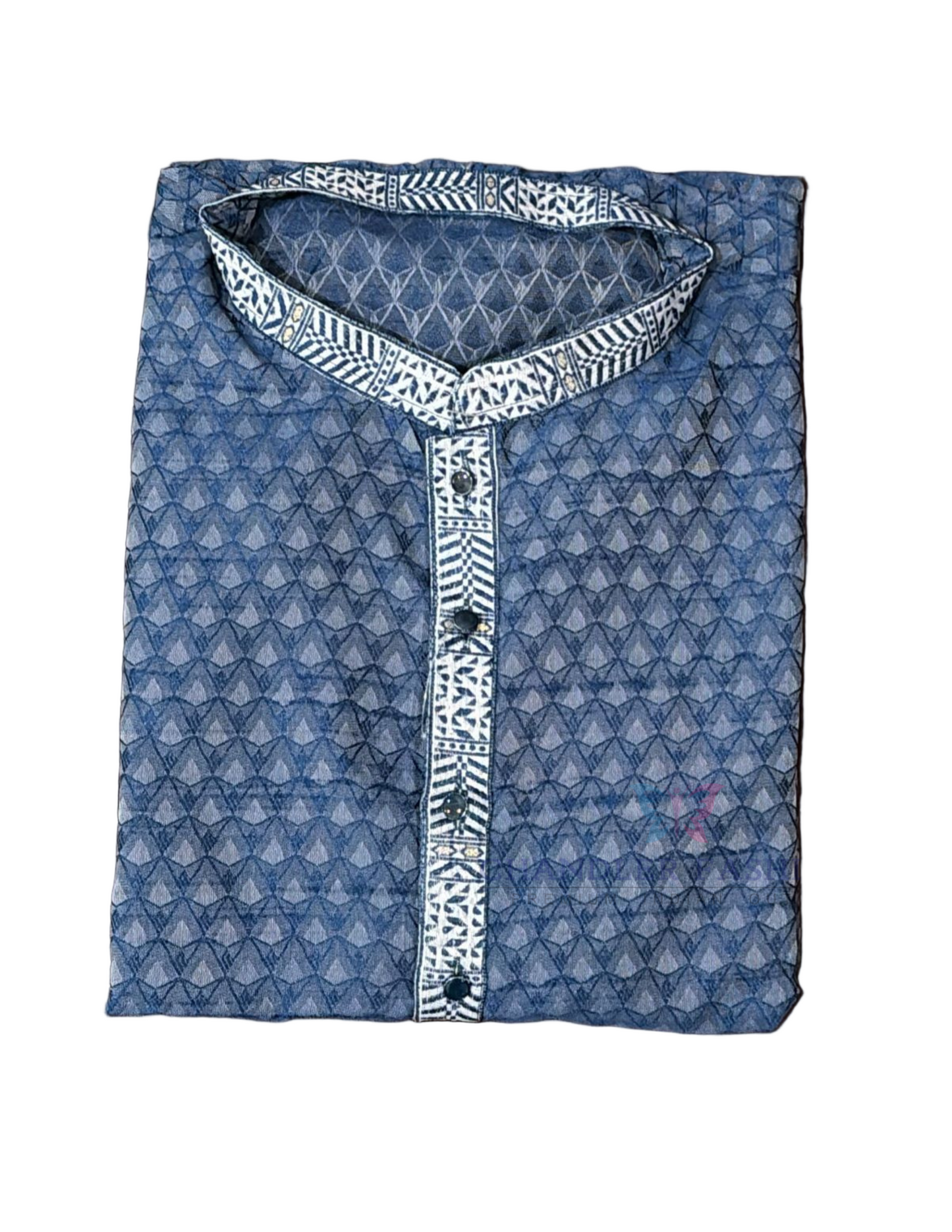 Attractive Dark Blue Color Embroidery Work Kurta Suits For Men