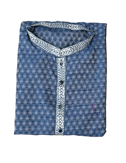 Attractive Dark Blue Color Embroidery Work Kurta Suits For Men