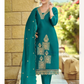 Alluring Bluish Green Color Rayon With Hand Embroidery Work Salwar Suits With Dupatta