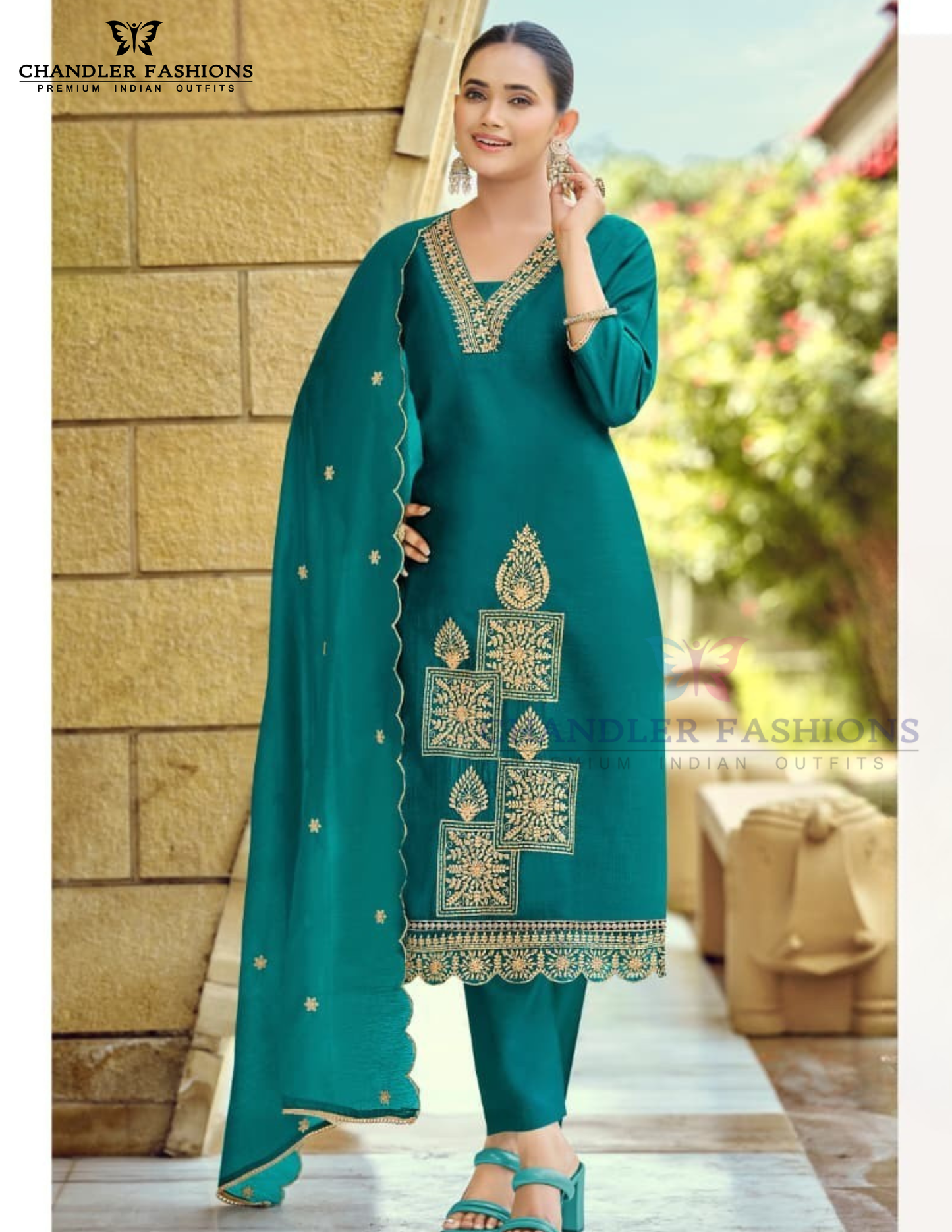 Alluring Bluish Green Color Rayon With Hand Embroidery Work Salwar Suits With Dupatta