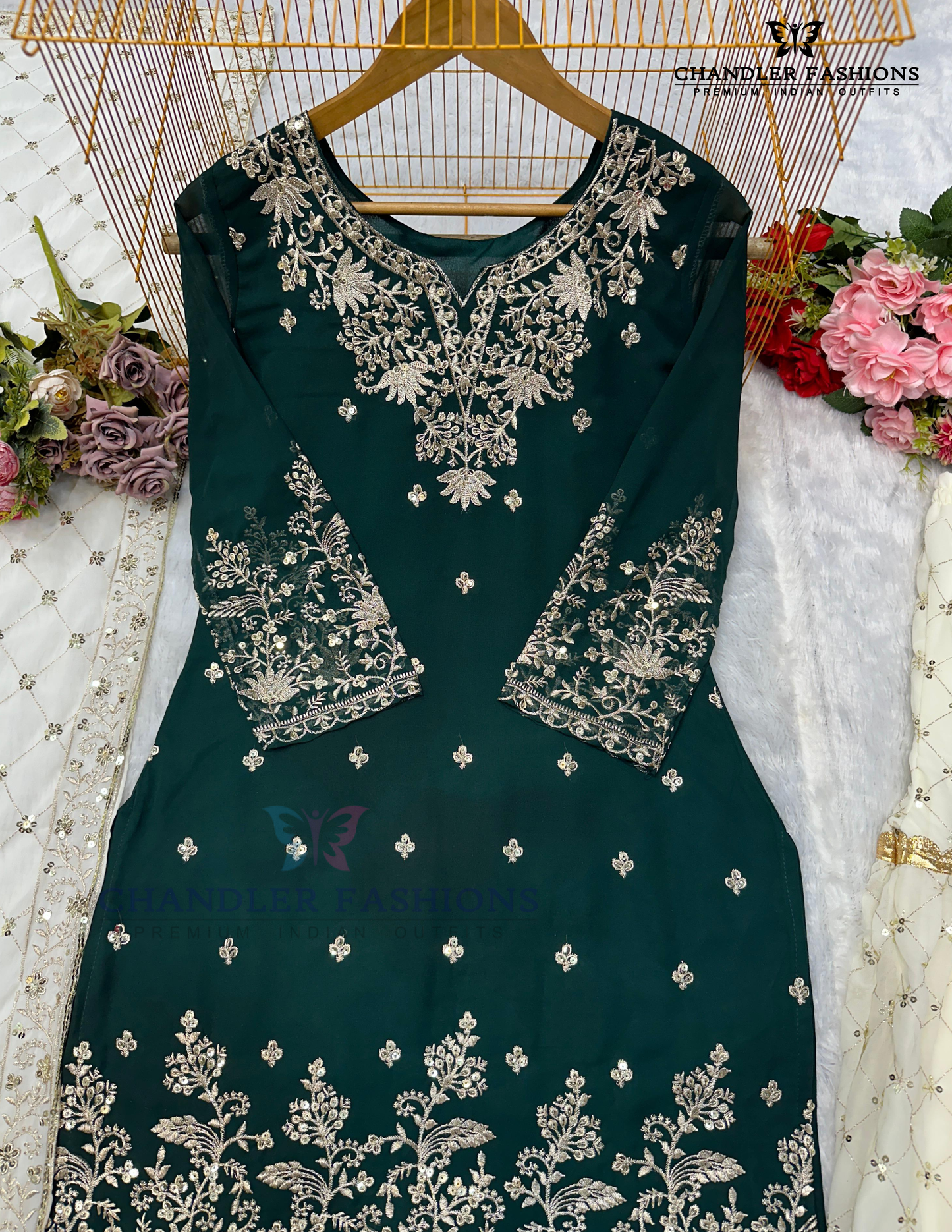 Green Color Sharara Suits In USA