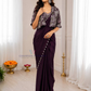 Wine Color Crepe Silk Saree Set Embroidery Work In Mesa