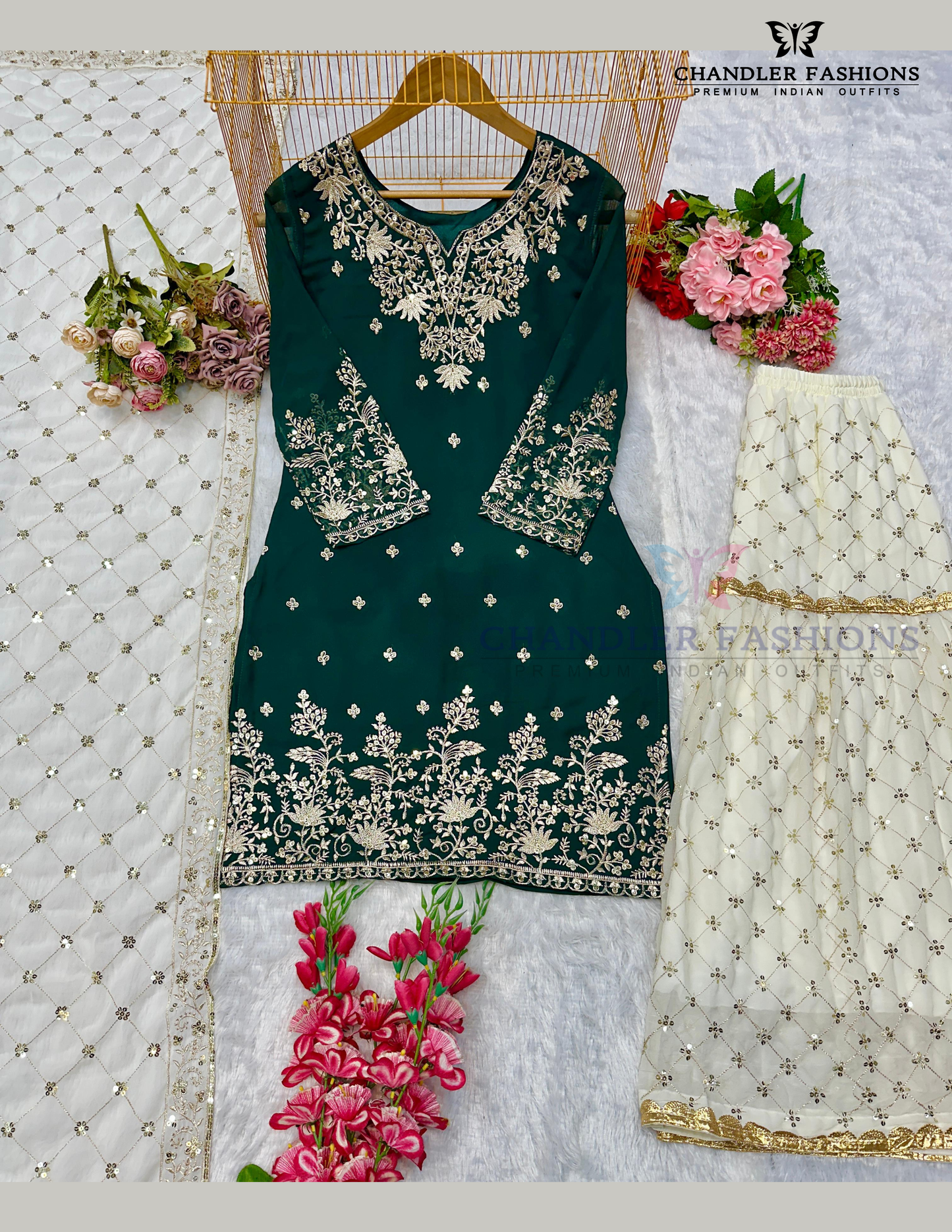 Green Color Georgette With Embroidery Work Sharara Suits Near Me