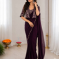 Attractive Wine Color Crepe Silk Saree Set Embroidery Koti Jacket And Sequin Work For Women
