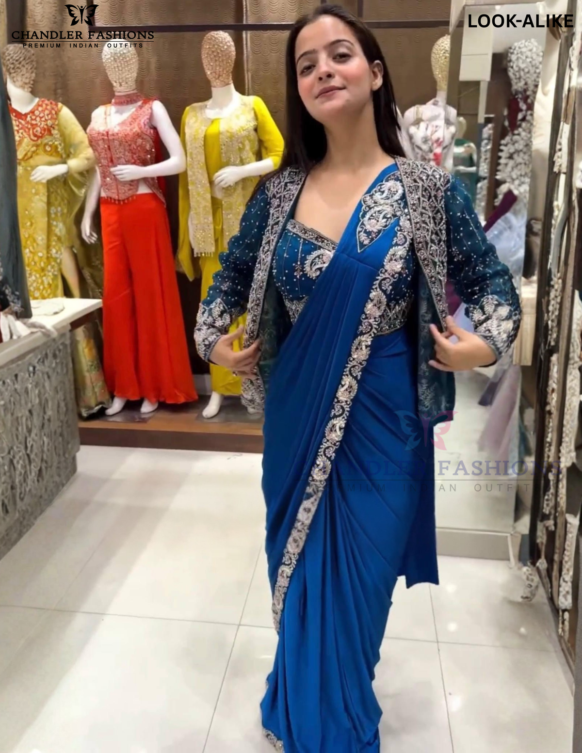 Attractive Blue Color Ready To Wear Saree In USA