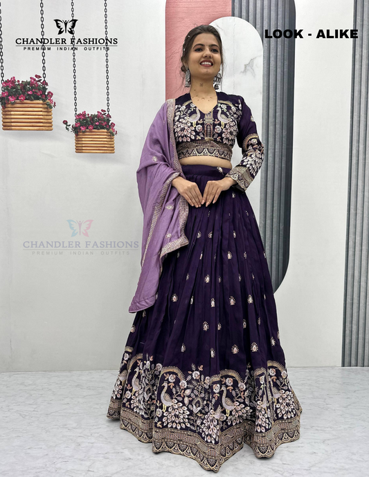 Amazing Purple Color Embroidery And Sequins Work Lehenga Choli With Dupatta For Women