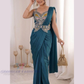Gorgeous Teal Blue Color Ready To Wear Saree With Embroidery Work For Women