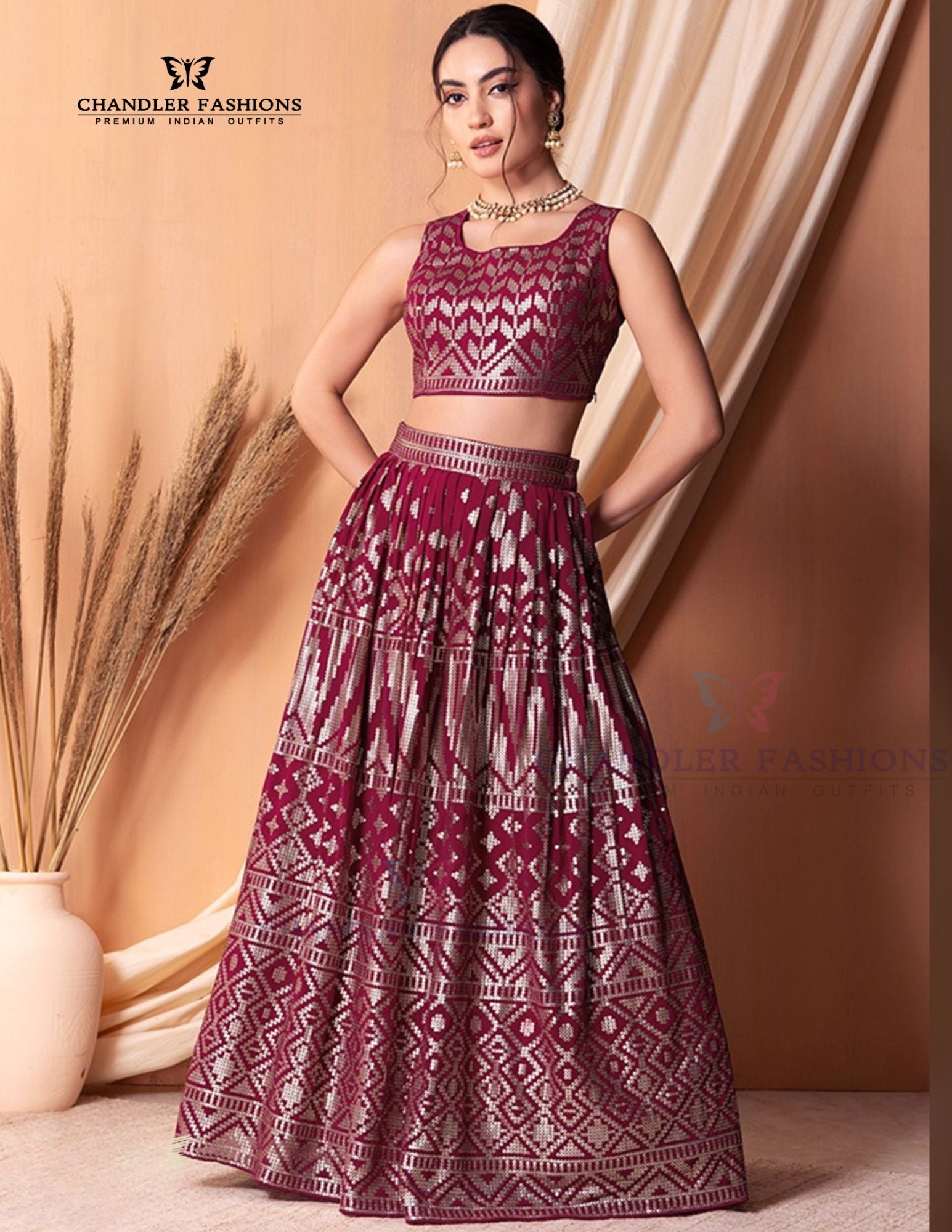 Pink Color Georgette With Embroidery And Sequins Work In USA