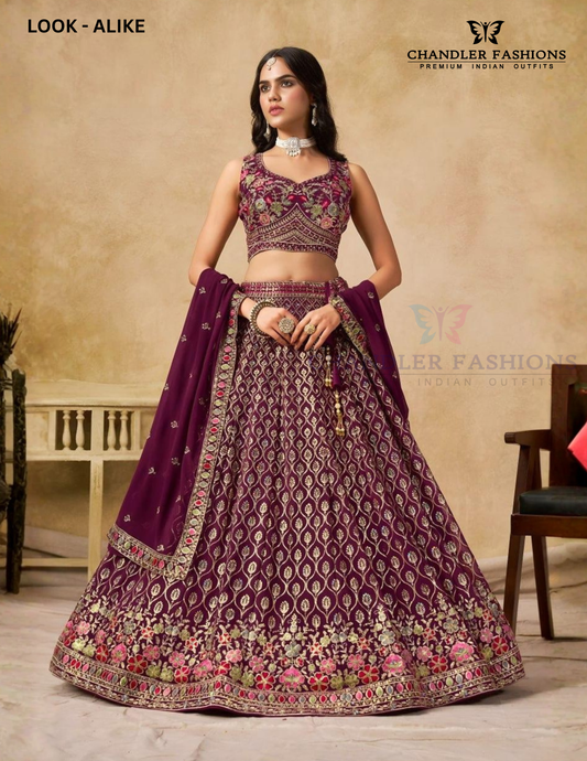 Splendid Wine Color Georgette With Sequins And Zari Embroidery Work Lehenga Choli