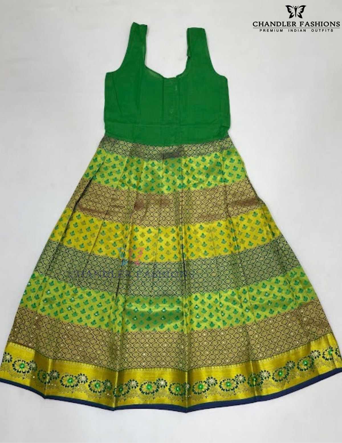 Maroon And Green Color Langa Set With Stone Work In Phoerix