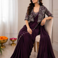 Wine Color Crepe Silk Saree Set Embroidery Work In USA