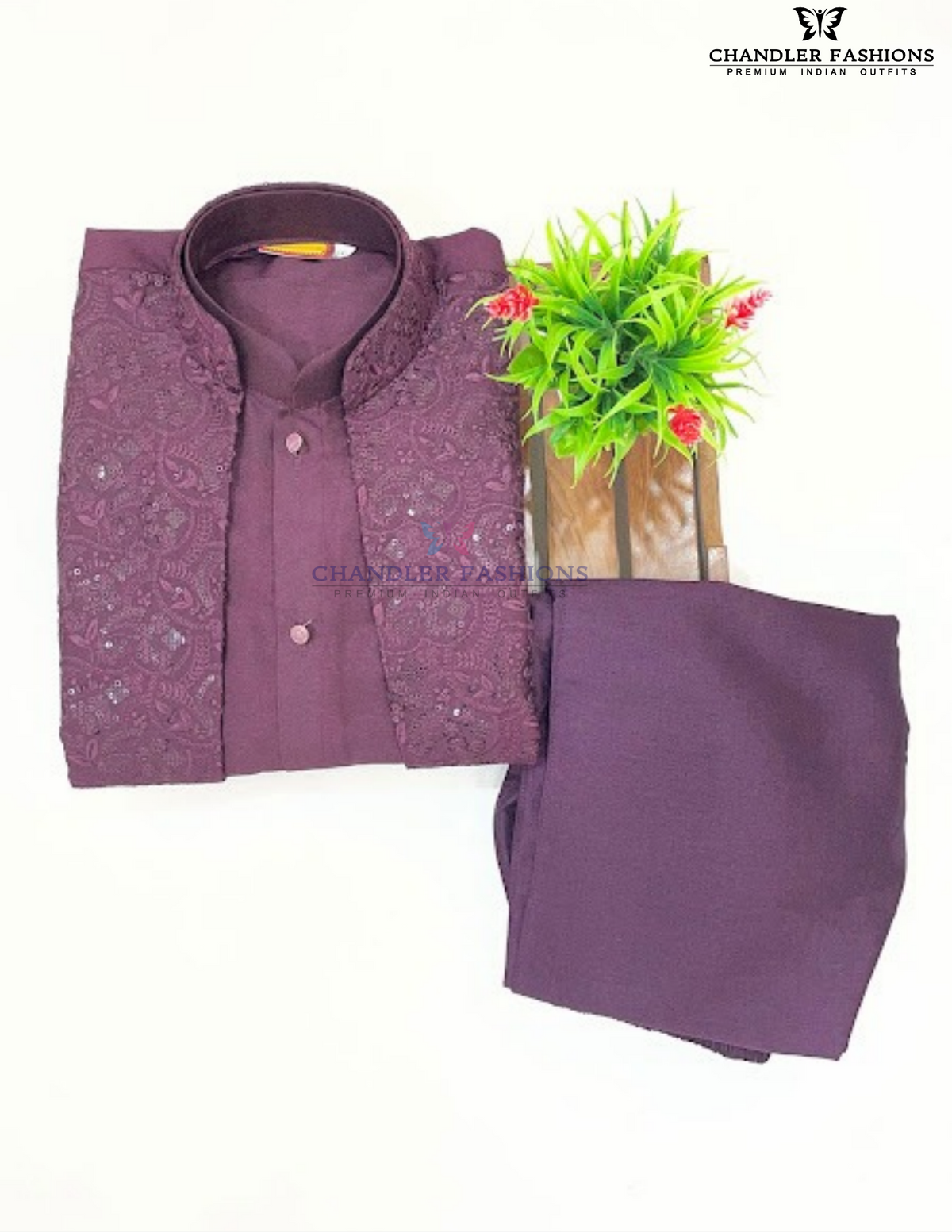 Dark Purple Color Silk Sherwani With Embroidery And Sequins Work In USA