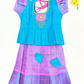 Wondlerful Sky Blue And Pink Color Art Silk With Stones Work Langa Set For Girls