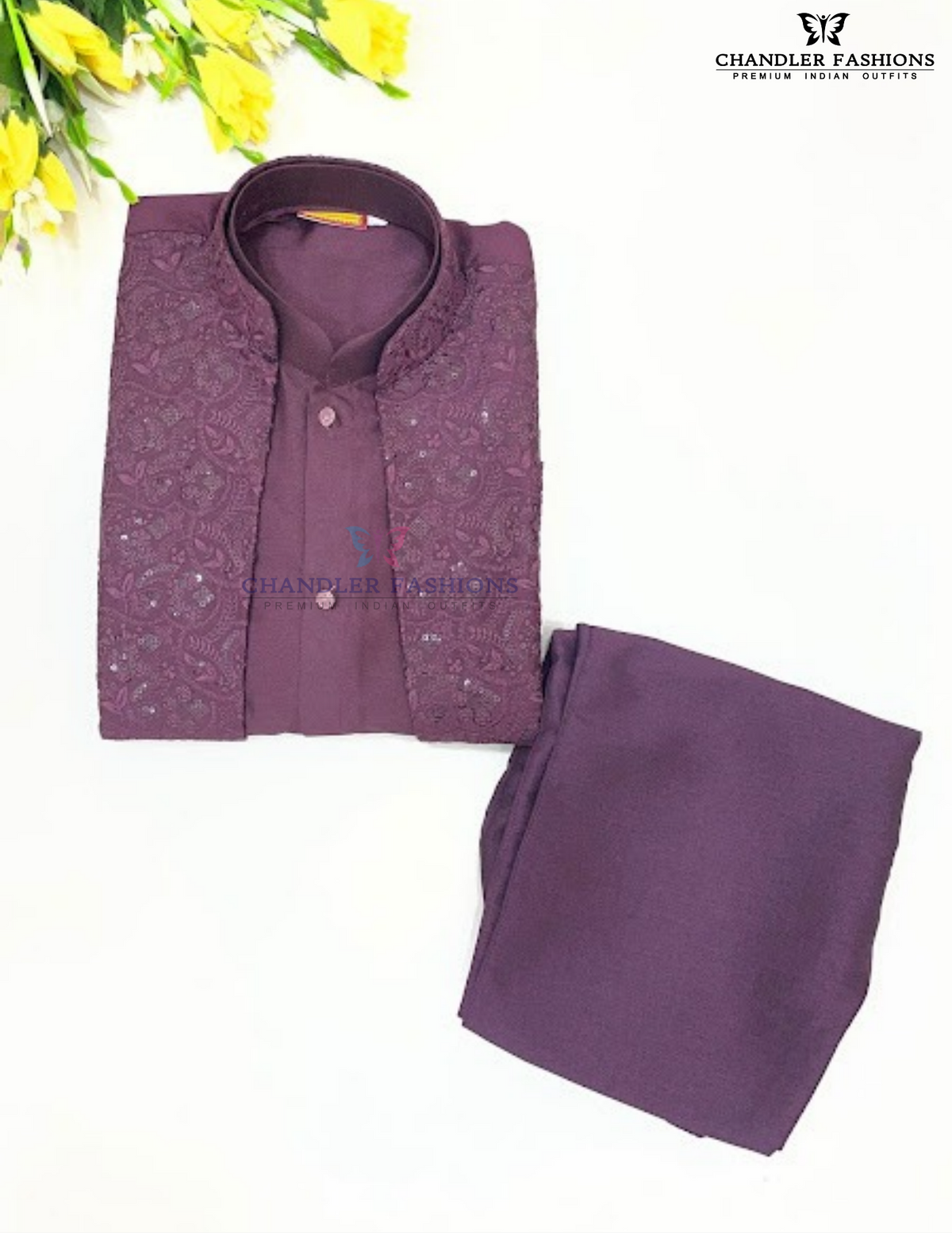 Stunning Dark Purple Color Silk Sherwani With Embroidery And Sequins Work Near Me