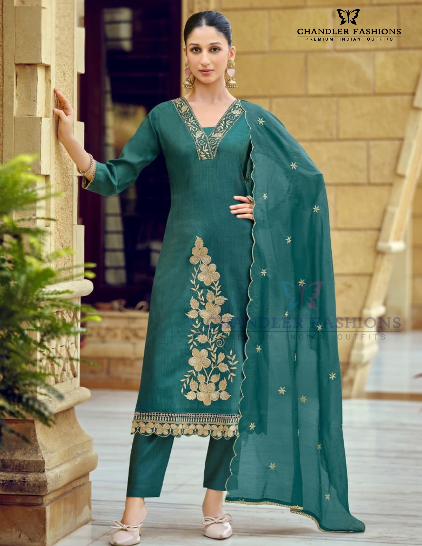 Appealing Teal Green Color Rayon With Hand Embroidery Work Salwar Suits With Dupatta