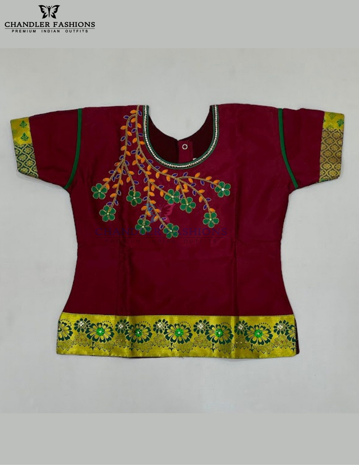 Maroon And Green Color Langa Set With Embroidery Work In Chandler