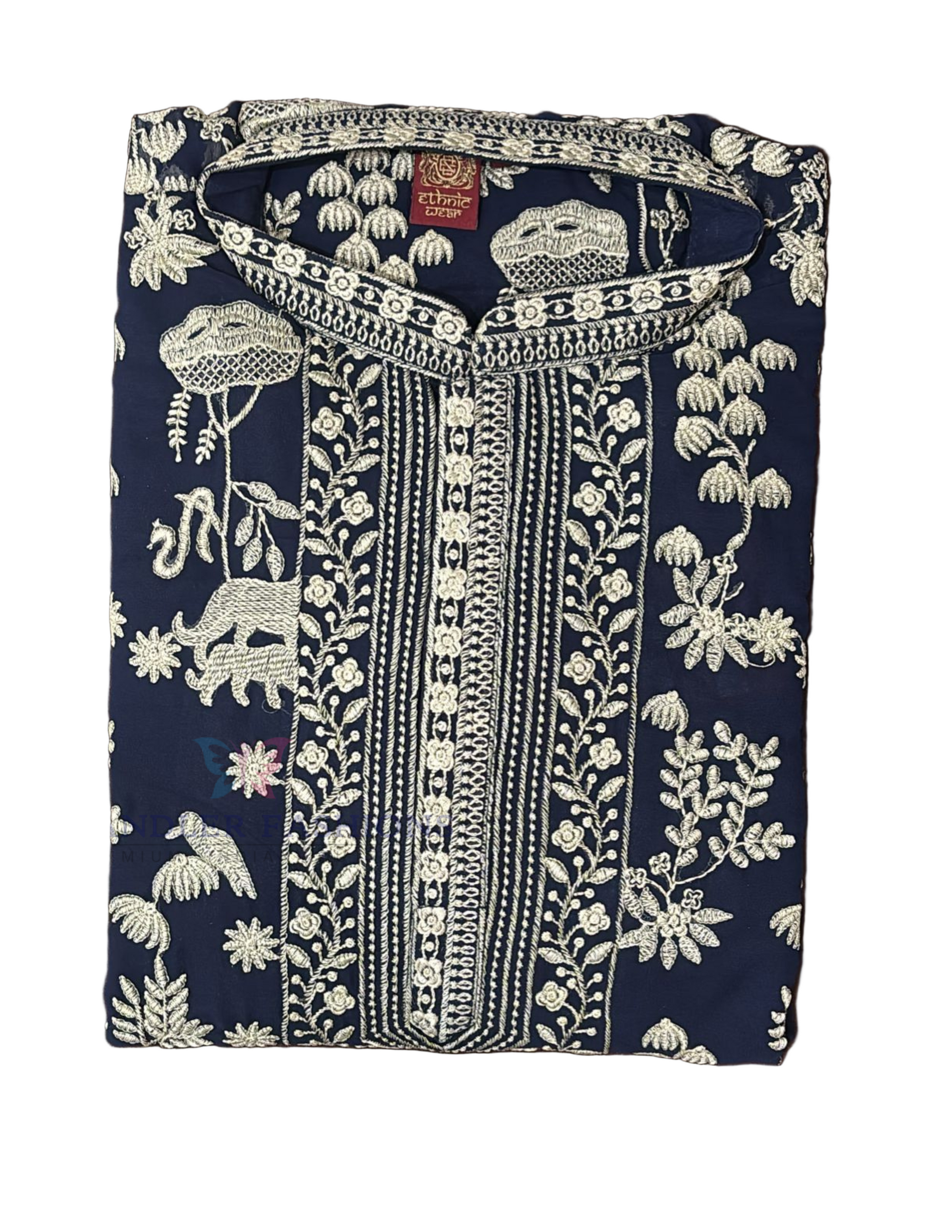 Attractive Navy Blue Color Raw Silk With Embroidery Work Kurta Suits For Men